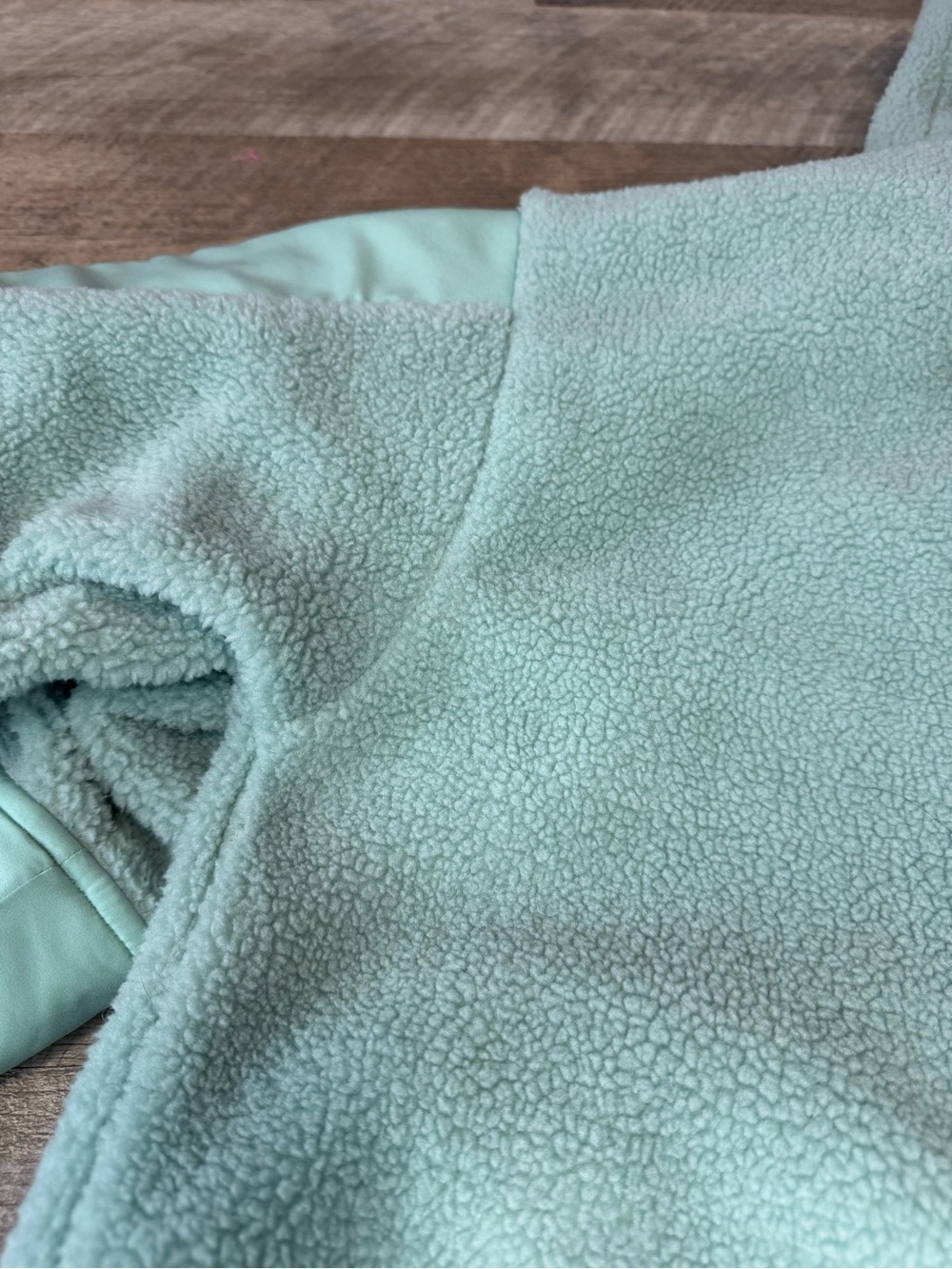 all in motion Sage Minty Green Sherpa Zip-Up Hooded Jacket with Solid Panels - Picture 11 of 14